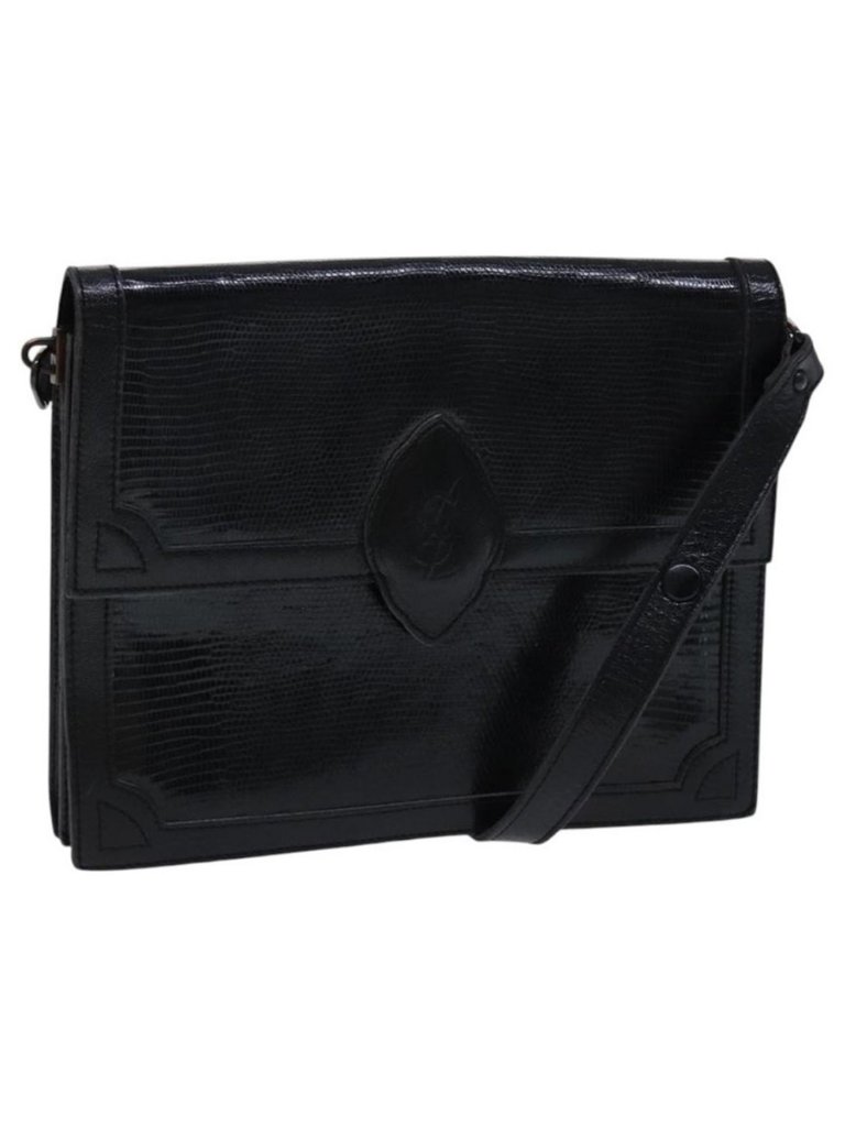 Authentic Saint Laurent Shoulder Bag Leather Embossed Black